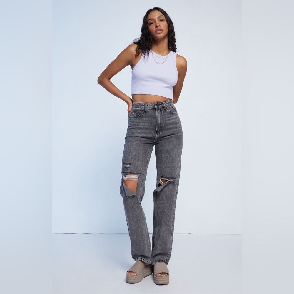 PacSun Black Denim 90s Boyfriend Ripped Knees 100% Cotton High Waisted Jeans 27
